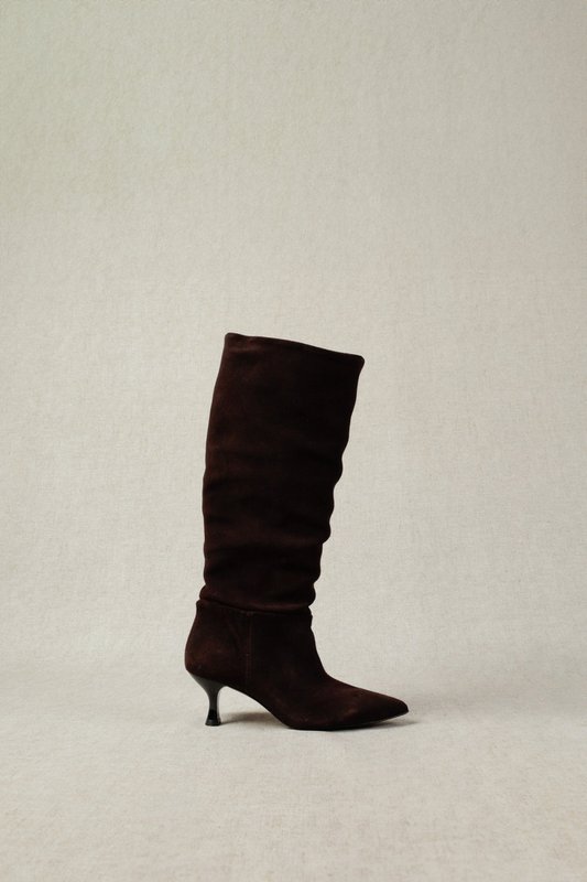 ANDREW CHOCOLATE – Slouchy suède halfhoge laarzen