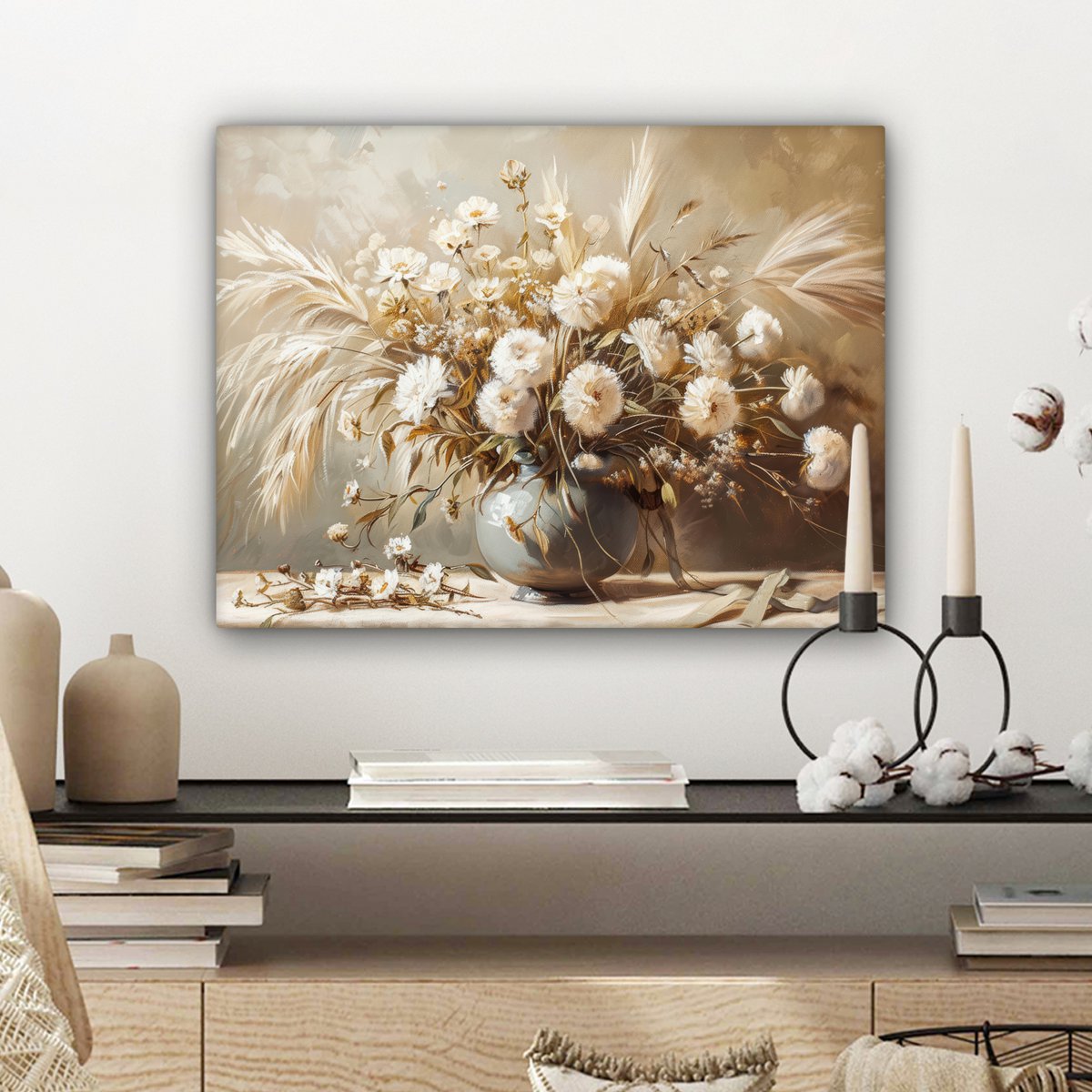 Pintura de lienzo - Decoración de pared - Flores - Rosa - Moderno - Beige