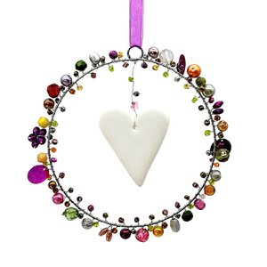 Pearl wreath Ø 12cm, heart, violet