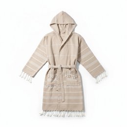 Albornoz con Capucha y Flecos en Algodón - Beige - Talla Única - Paraguay