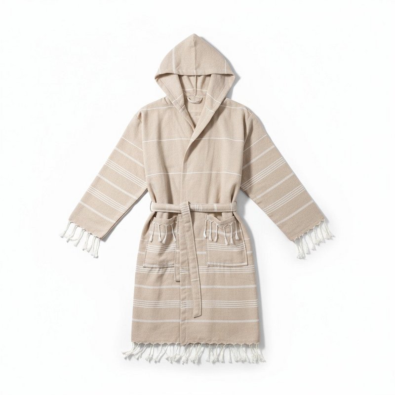 Albornoz con Capucha y Flecos en Algodón - Beige - Talla Única - Paraguay