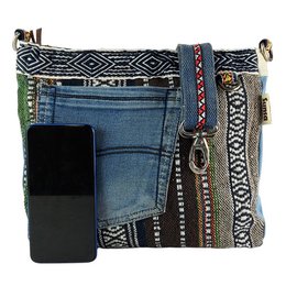 Sac bandoulière femme Sunsa. Sac bandoulière en jean upcyclé et coton. Sac à main style rétro vintage. Sac bandoulière pour femme.