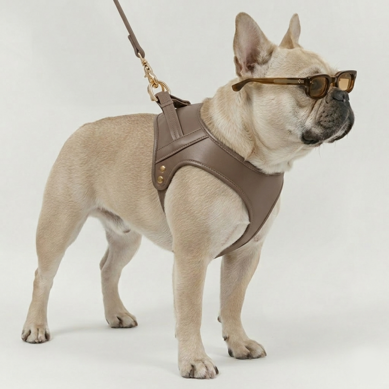 CABLAGGIO CHURCHILL. Verde Abete – Pettorina per cani imbottita in pelle vegana