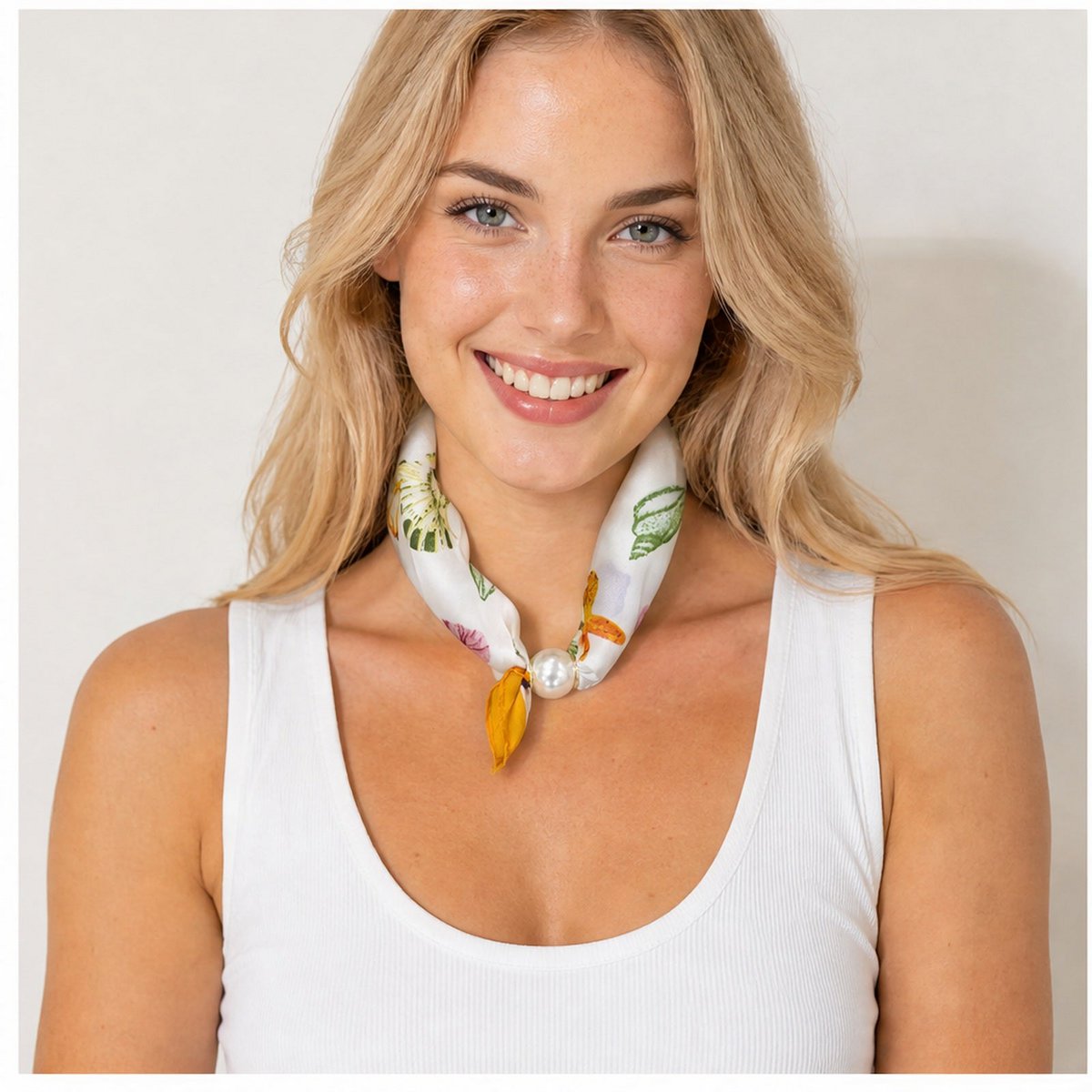 HS Pearl Scarf Satin Print Flowers - Multiple Prints