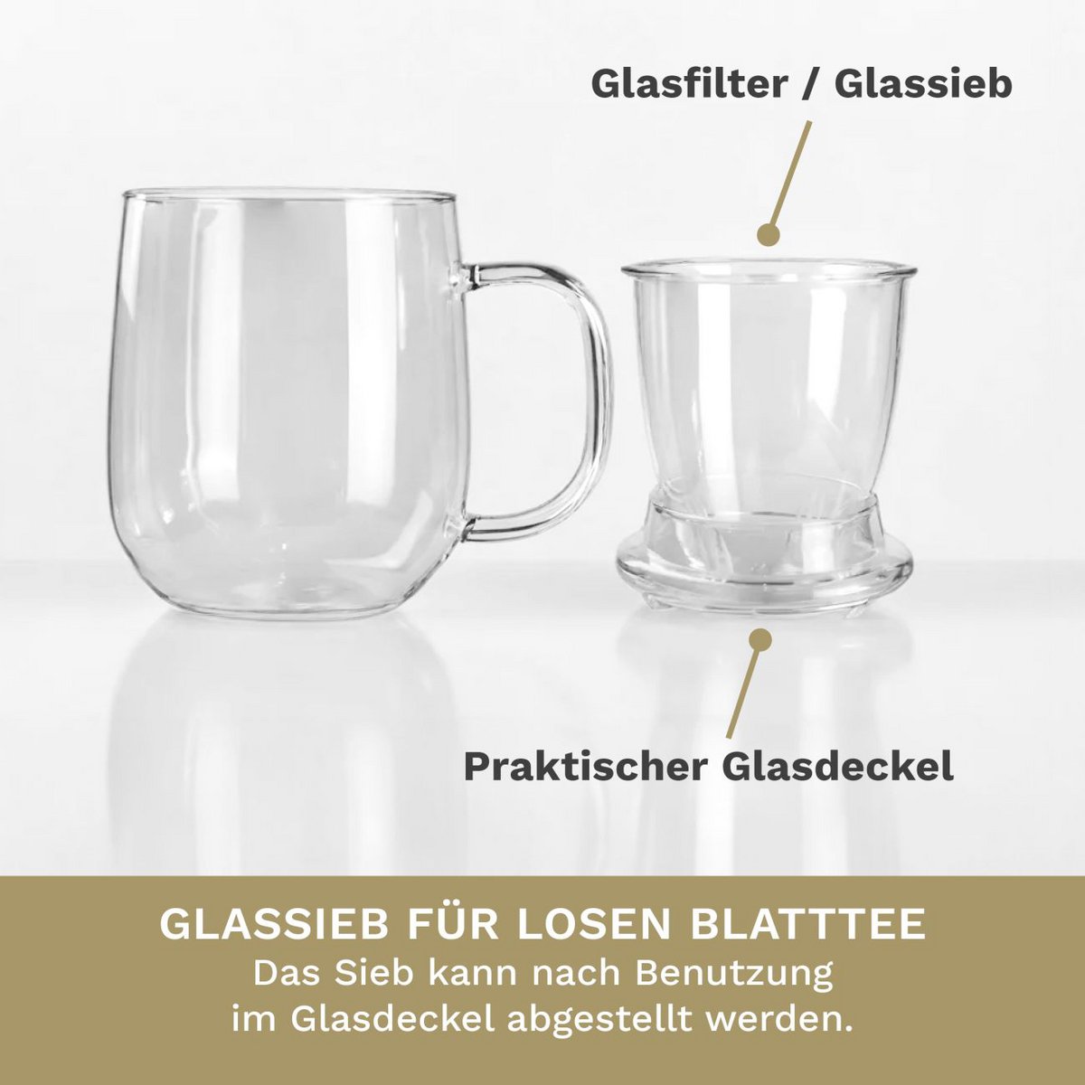 Creano Teeglas mit Sieb und Deckel 450ml