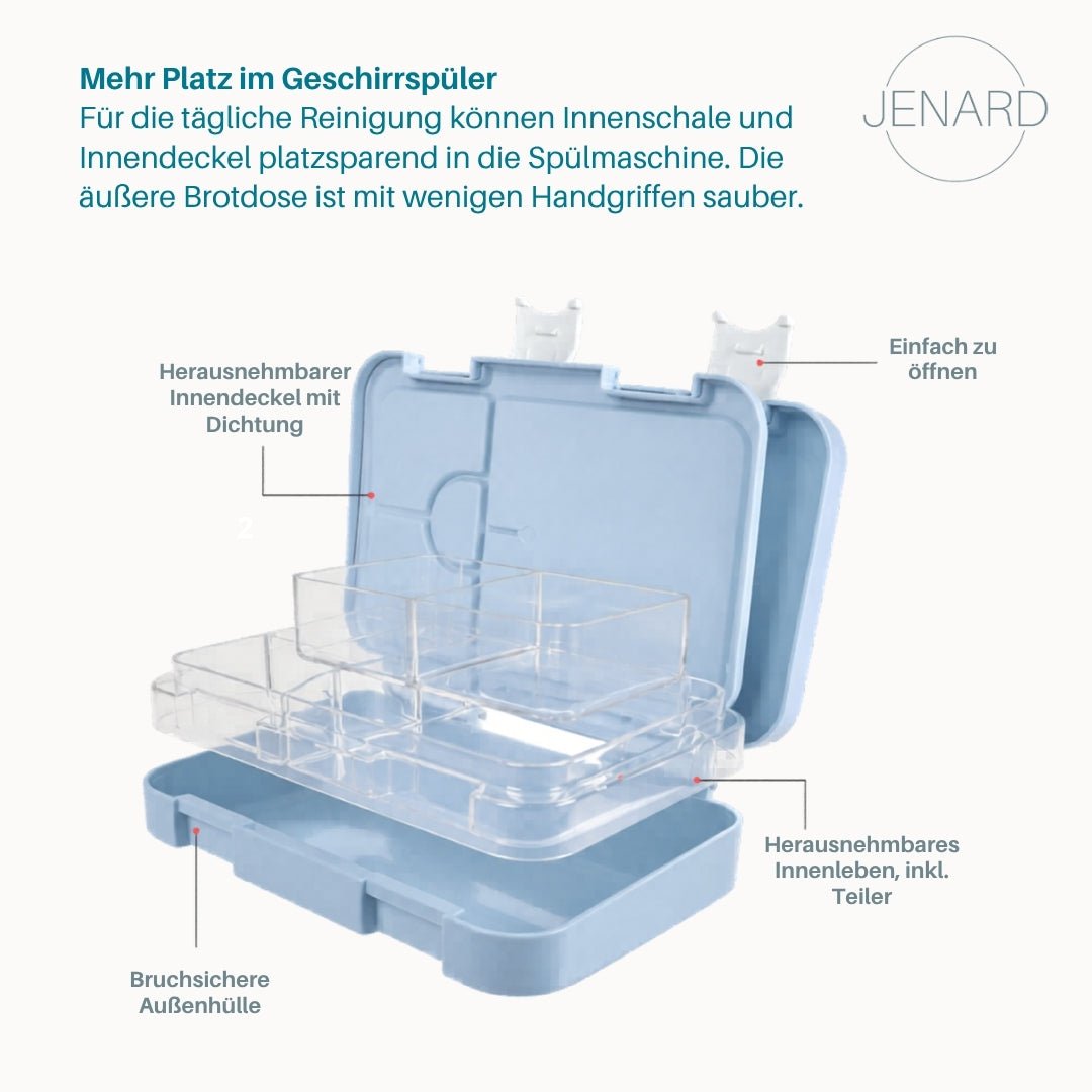 Kinderlunchbox lekvrij met vakken - Bento lunchbox kleuterschool BPA vrij - wereldkaart met dieren - JENARD