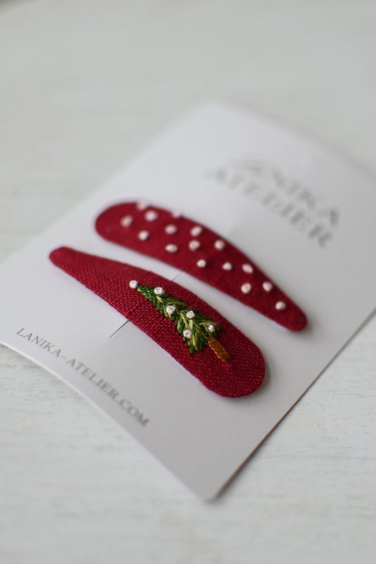 Pinzas para el pelo árbol de navidad + lunares