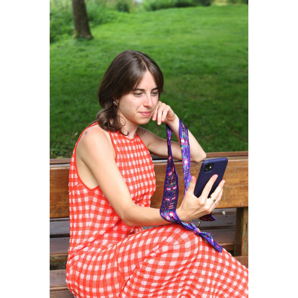 Virginieriou - Telephone shoulder "Scents" - 100% Recycled polyester Twill - blue/ shells - 128 cm x 5 cm