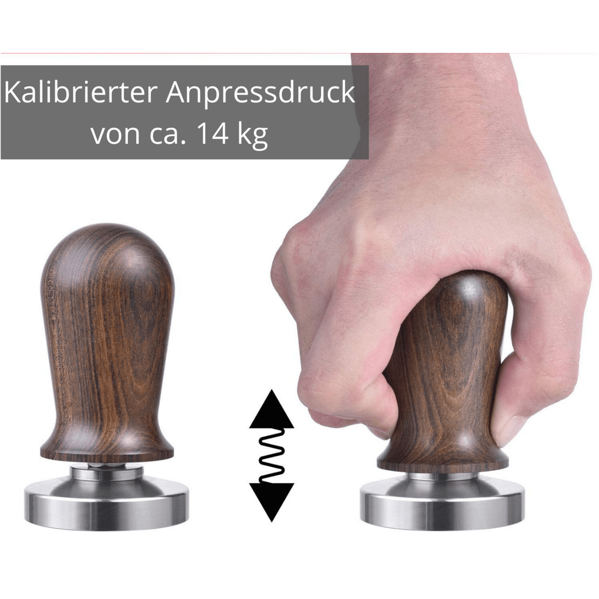 Juego de tamper regulador de presión con una presión de contacto de aproximadamente 14 kg gracias al resorte integrado