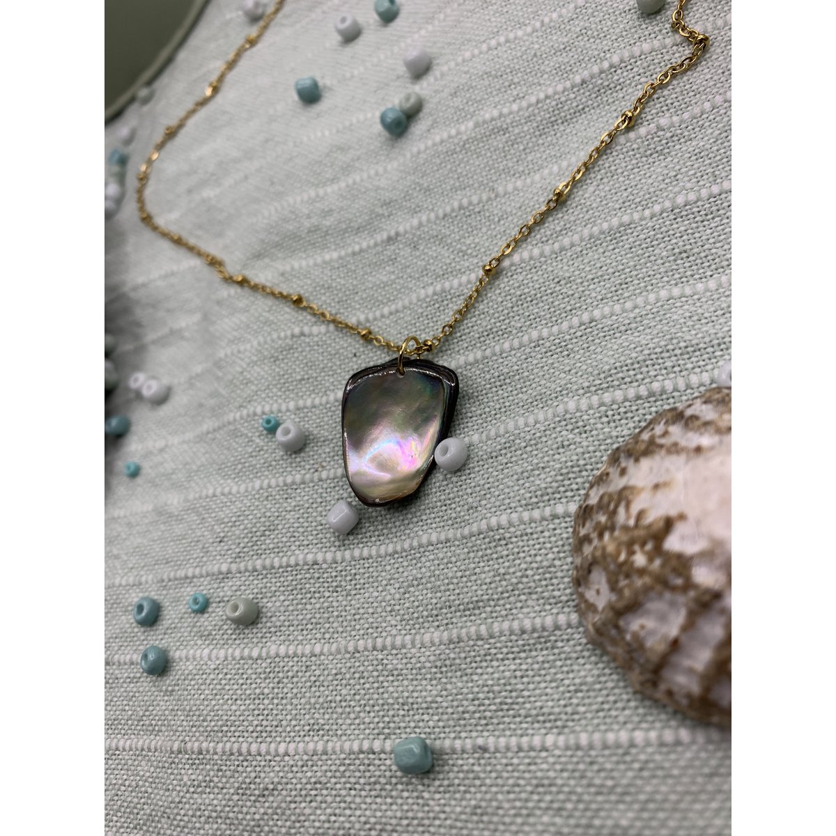 Collar de conchas | Paua/Abalone 40 cm oro acero inoxidable playa océano joyería hecha a mano