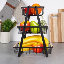 Fruit Basket Metal Black 3-Level