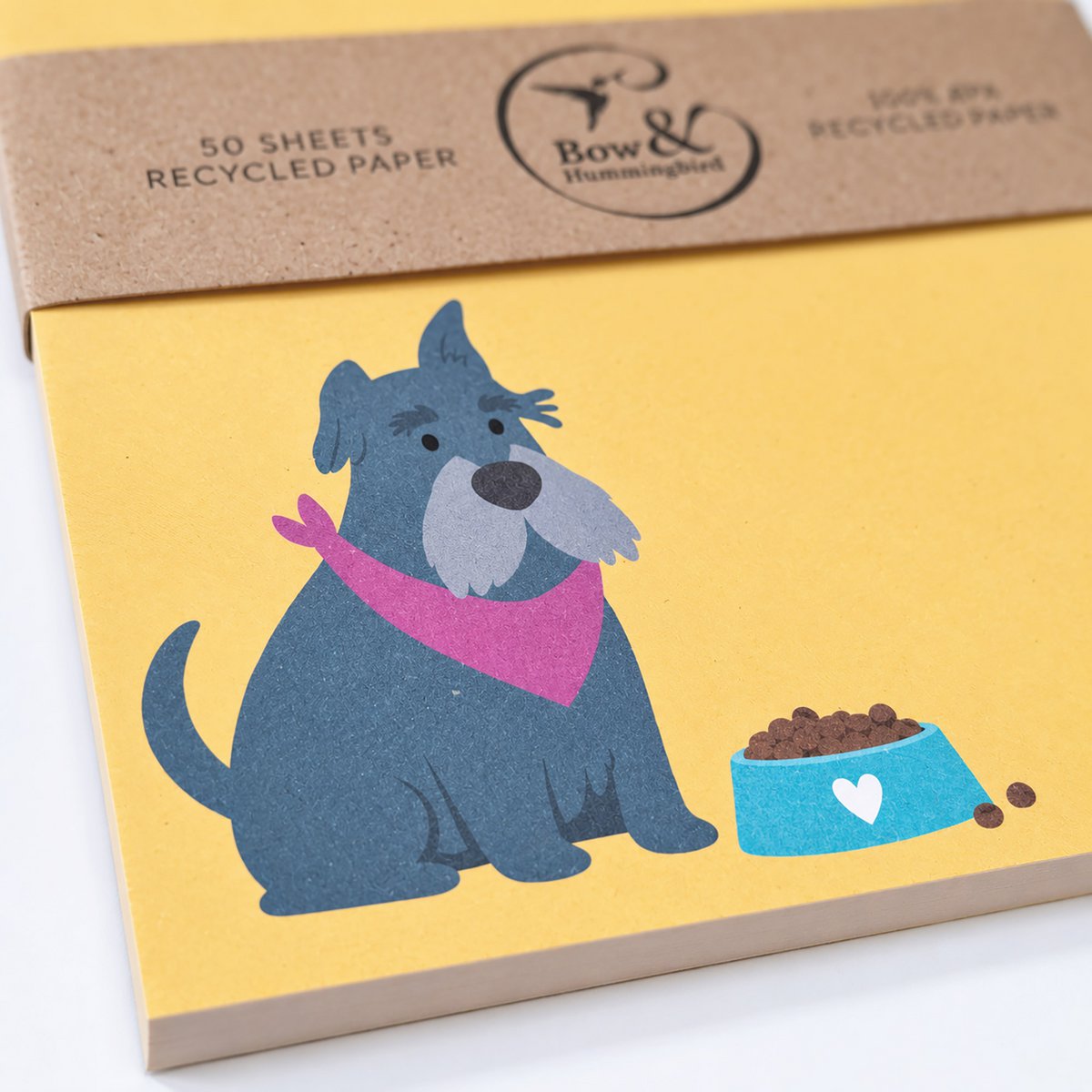 Notizblock A6 Hund „Heute auf der Speisekarte“ - Gelber Block - 50 Blatt aus Recyclingpapier