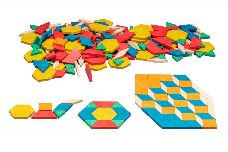 Geometryczne układanie płytek Pattern Blocks (250 sztuk) | Symetria mandali RE-Wood®