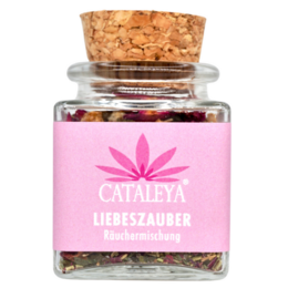 Dried floral incense mix with rose petals, lavender, and other aromatic botanicals. Packaged in a decorative glass jar.