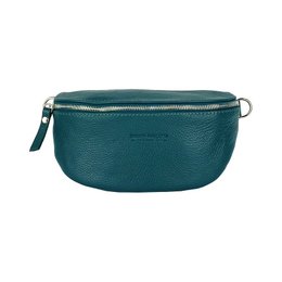 RB1015BZ | Waist bag with removable shoulder strap in Genuine Leather Made in Italy. Attachments with shiny nickel metal snap hooks - Teal color - Dimensions: 24 x 14 x 7