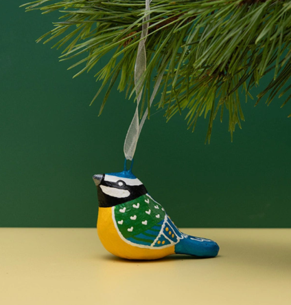 Handmade papier-mache Winter bird: Tit