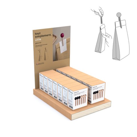 Display vol met 32 ​​doosjes van 6 houten tasclips - naturel en zwart + gratis display