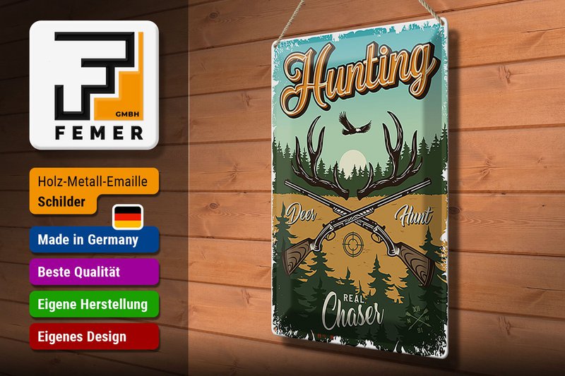 Tin sign hunting 30x40cm Hunting deer hunt adventure