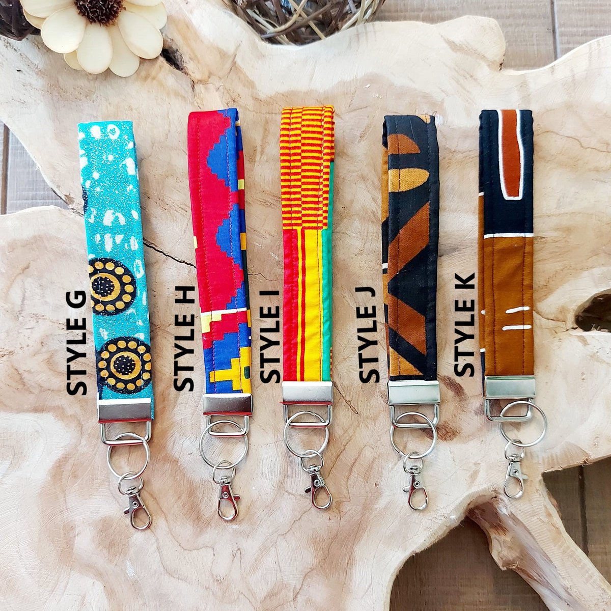Afrikanischer Druck und Schlüsselanhänger aus Leder | Armband | Schlüsselhalter