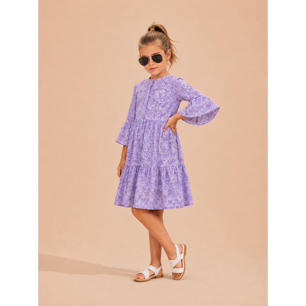 Robe Fille "Bouquet d'Orchidées" (Popeline de Coton AOP)