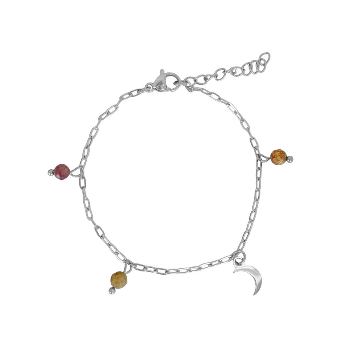 Pulsera Paperclip Gemas y Luna - Plata