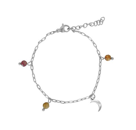 Paperclip Bracelet Gemstones & Moon - Silver