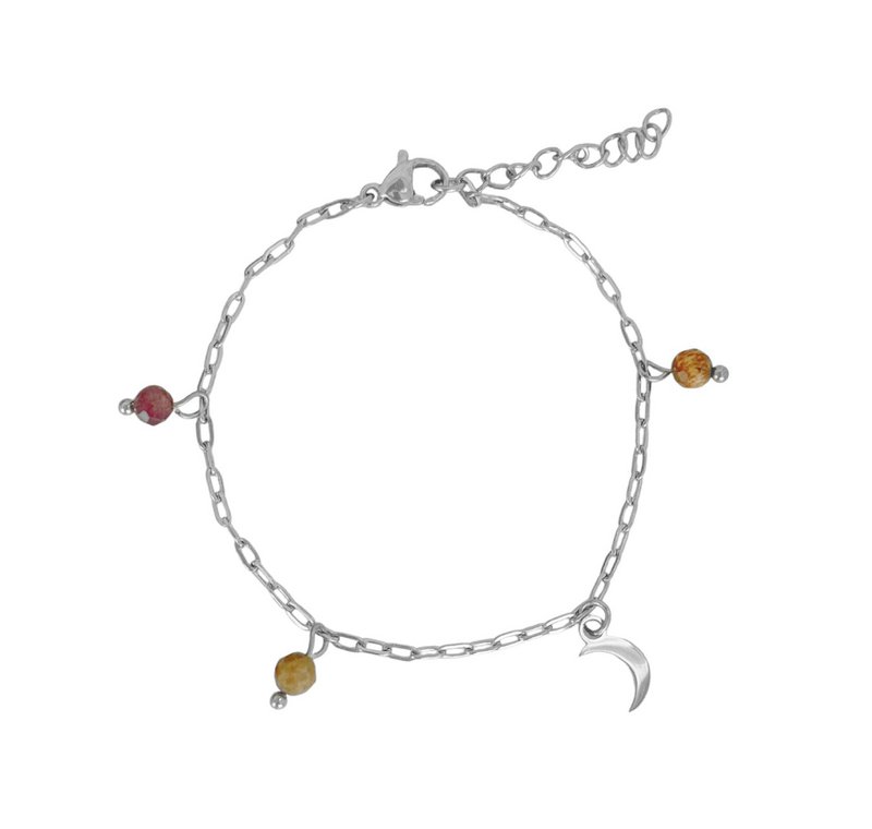 Pulsera Paperclip Gemas y Luna - Plata