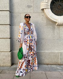 Abito Boho stampato a maniche lunghe con scollo a V da donna