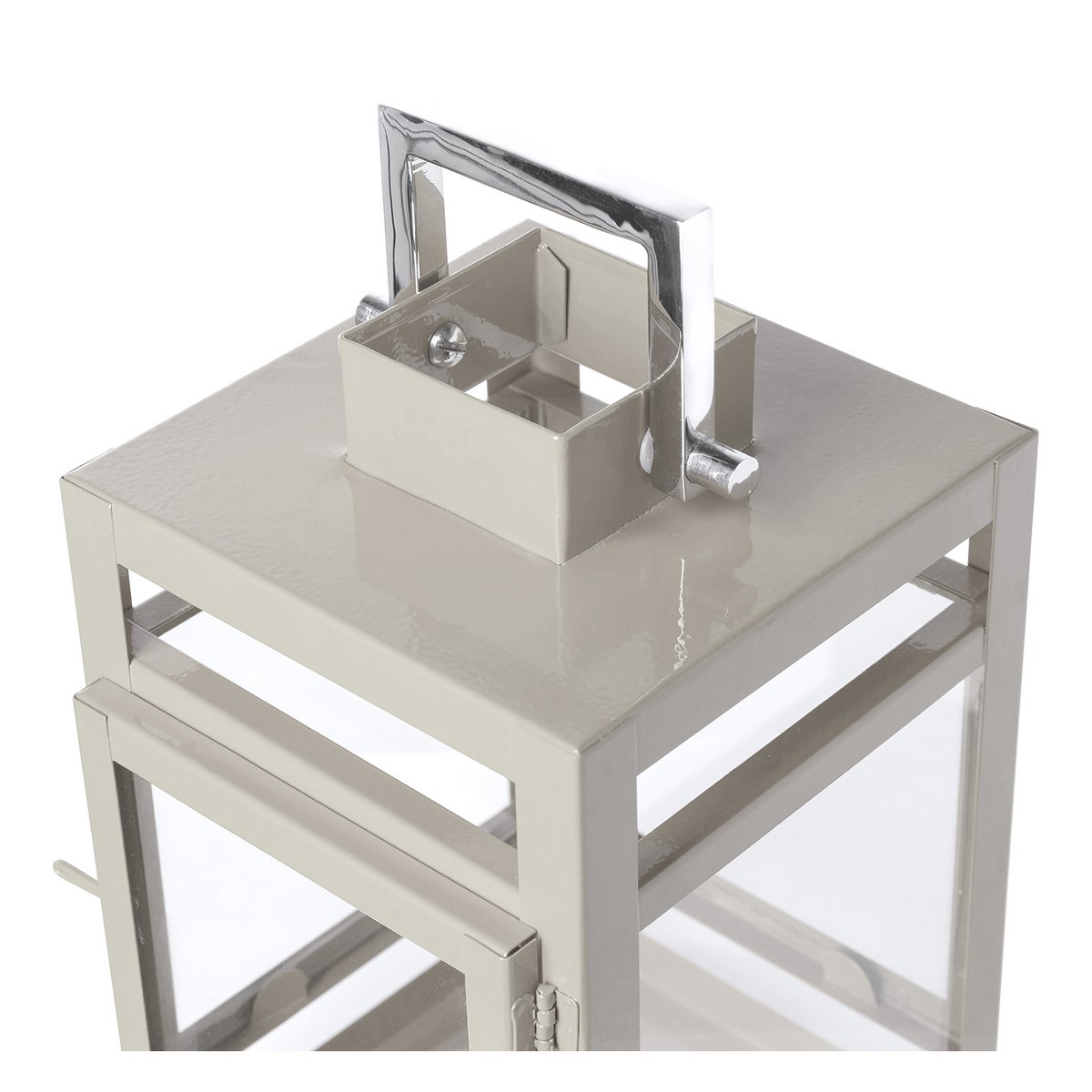 Lantaarn KENIA RVS glas ijzer gepoedercoat glad beige Ø12 cm H20 cm