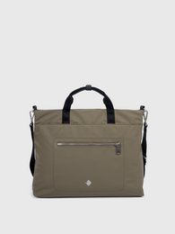 Olive green laptop bag with black handles and trim, suitable for office or travel use.
