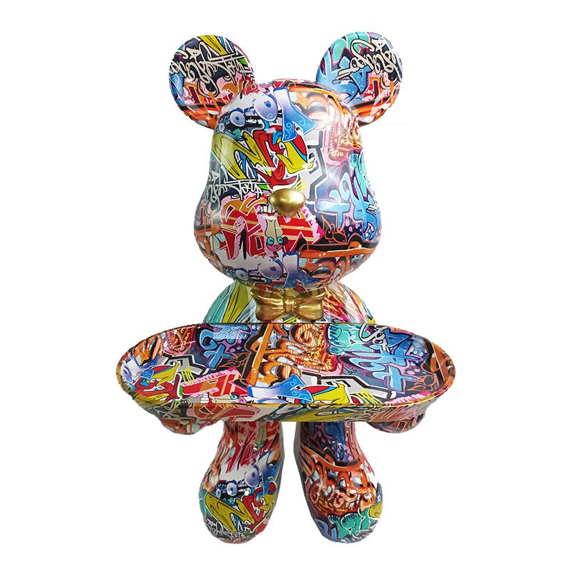 Polyresin bear colorful with tray