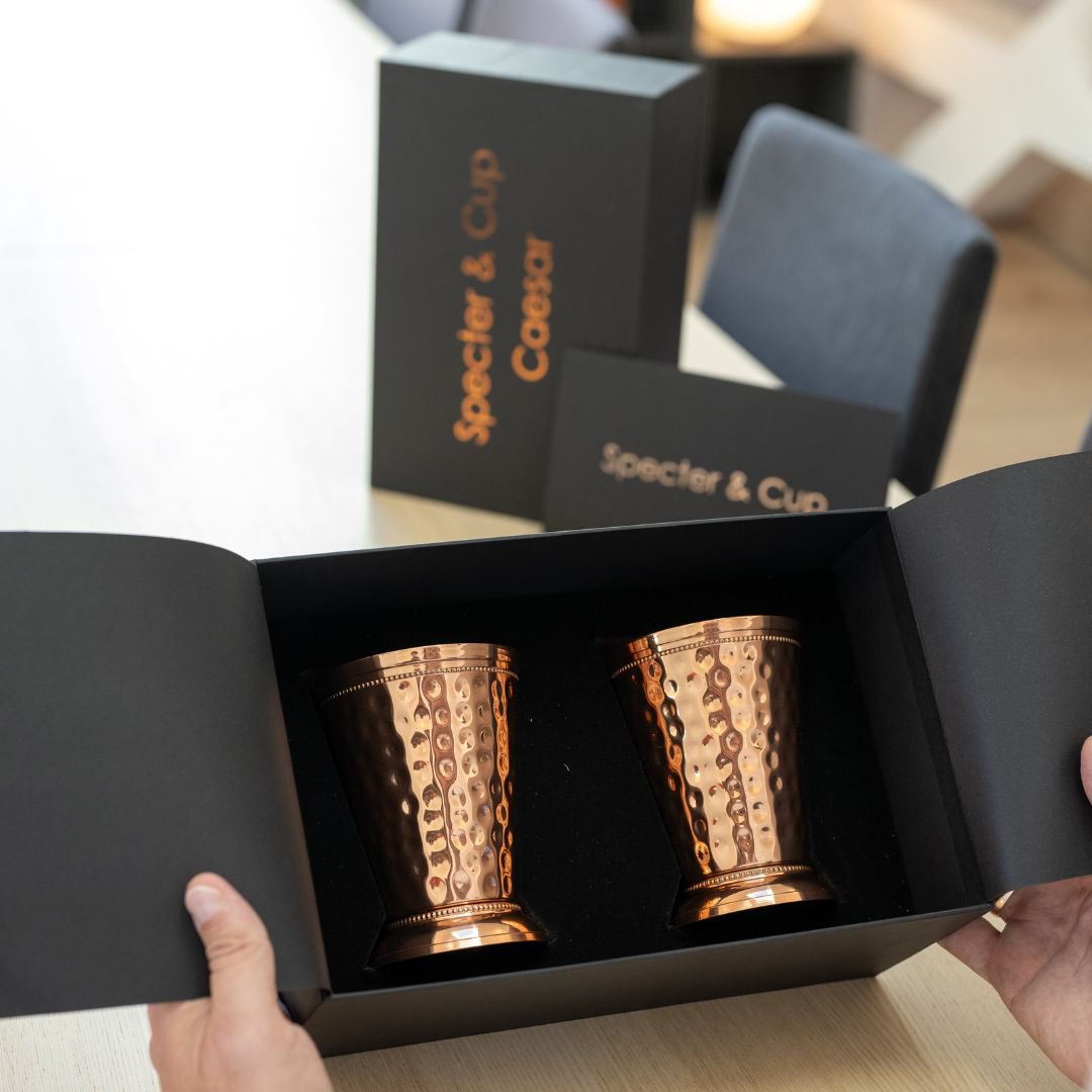 Kupferbecher-Set Caesar – 2x Cocktailbecher (gehämmert, römisch-geprägter Stil, 300 ml)