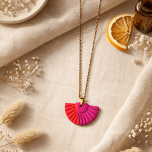 Riflessi di Costiera - Handcrafted Fan Necklace Gold Orange Fuchsia
