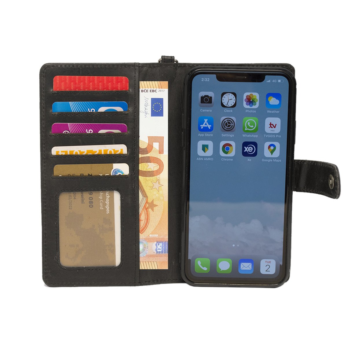 Apple iPhone 8 Plus Bookcase Hoesje Zwart Leer