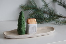 Christmas Giftbox with house, tree and candle