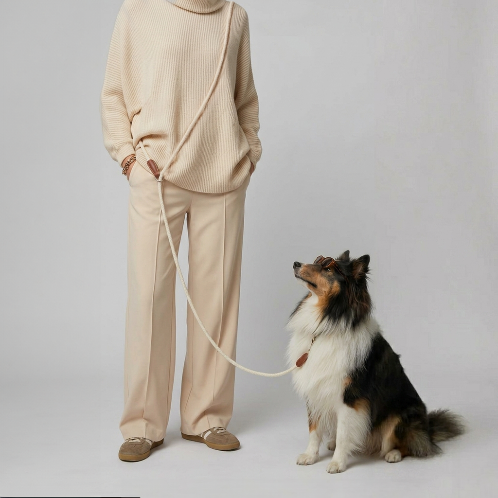 LAISSE ROSA. Crème – Laisse chien corde tressée & cuir