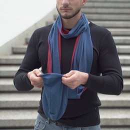 Men's Merino Wool Beanie Hat Denim