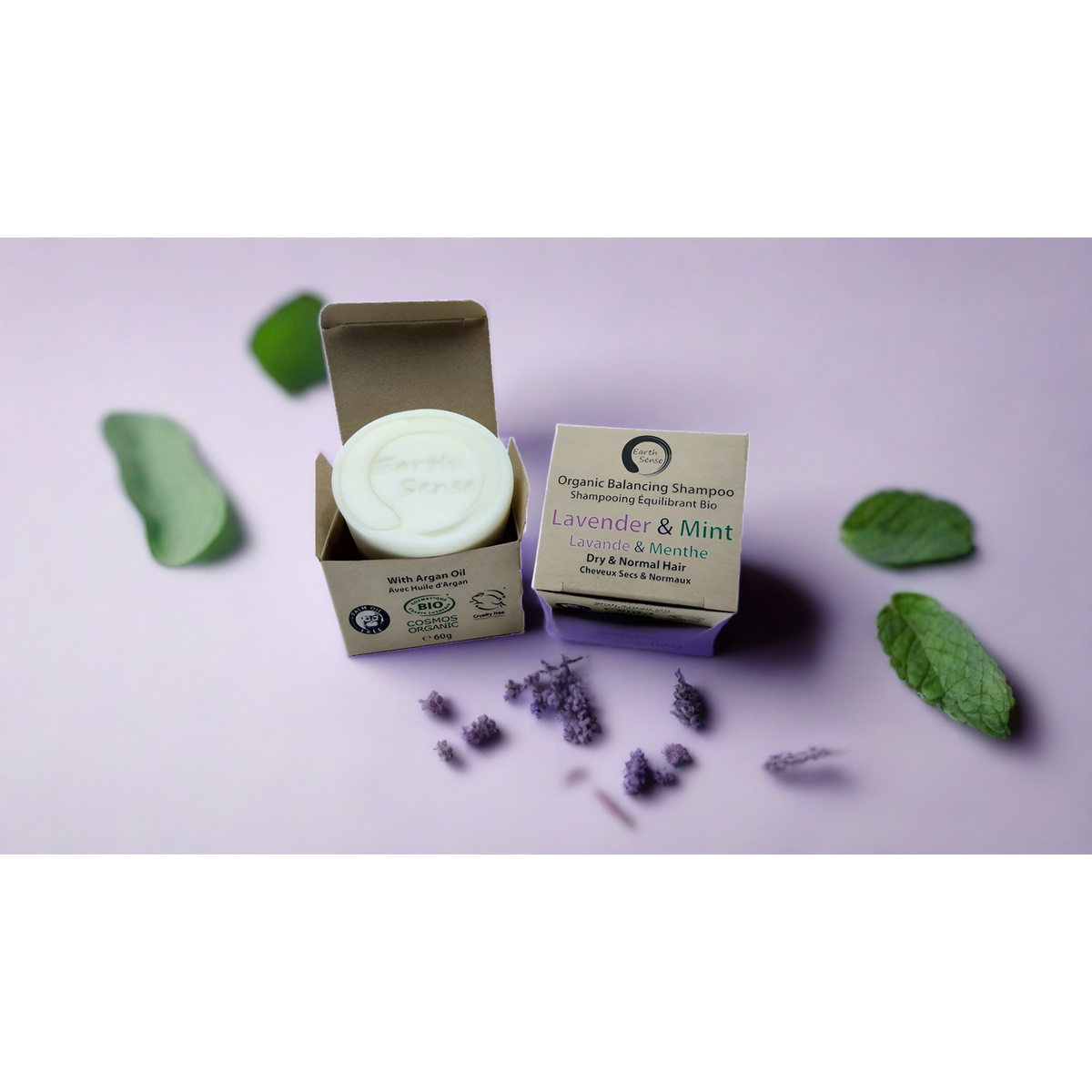 Organic Certified Balancing Solid Shampoo - Lavender & Mint - Dry & all Hair Types 60g
