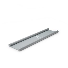 A gray plastic slide and surf toy with a smooth, curved surface for sensory play and exploration.
