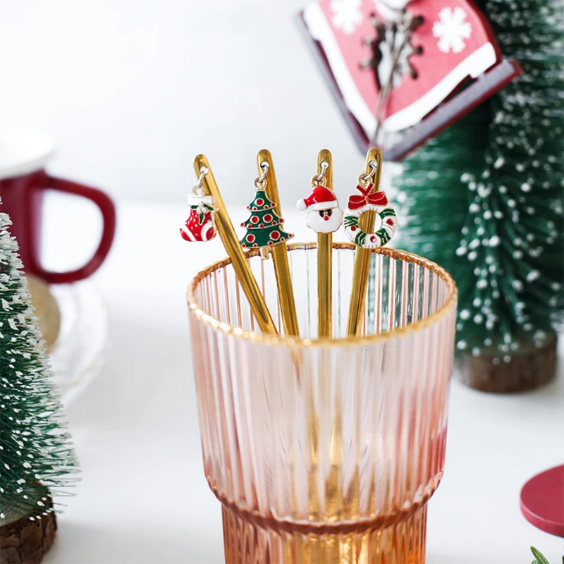 Set of 6 Christmas spoons with decoration - silver or gold