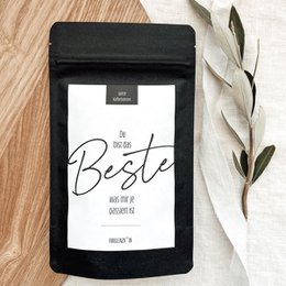 Kaffebønnegave "Beste" - 50g midi-pose sort - tak souvenir påskønnelse