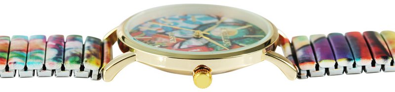 Excellanc Damenuhr mit Zugarmband, bunt/goldfarben