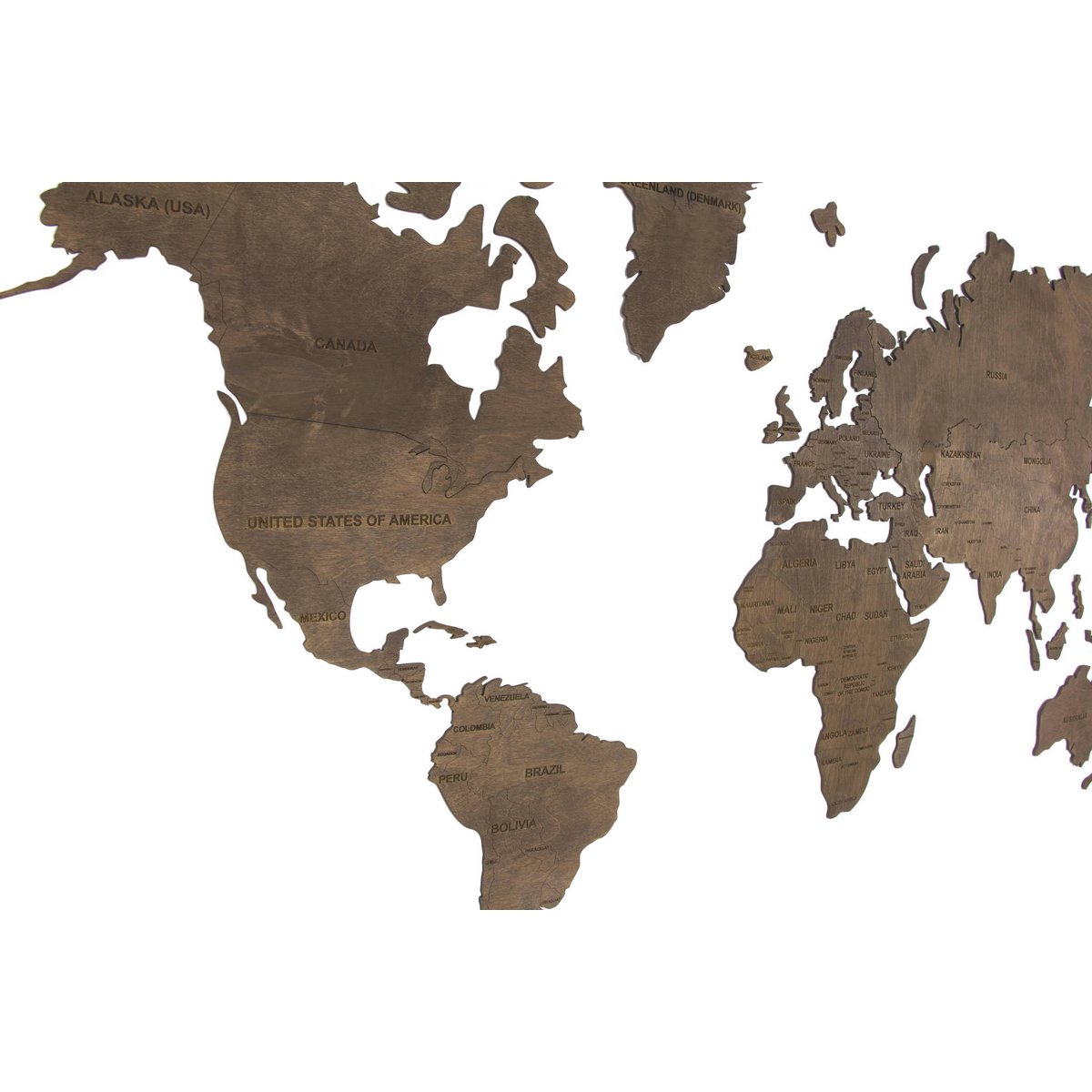 Wooden world map, Wood wall world map
