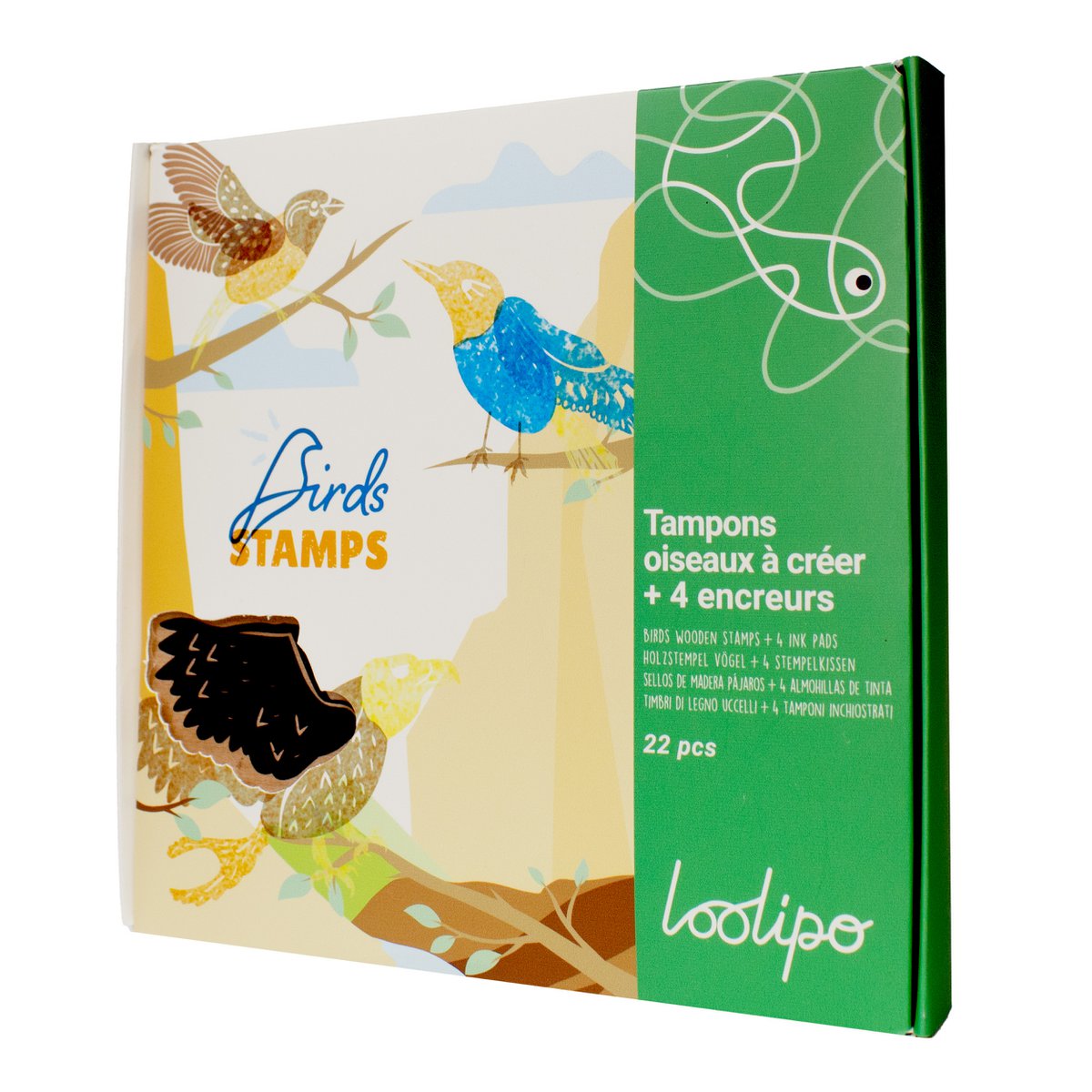 SELLOS DE PÁJAROS PARA CREAR + 4 TINTAS - 17 x 13 cm - 22 uds - Colores surtidos