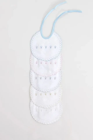 Baby Embroidered Round Bib with Frill, Box of 6