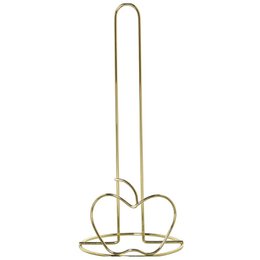 Golden metal kitchen roll holder with an apple-shaped design.