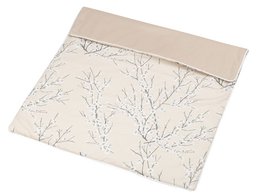 A soft, double-sided baby blanket in a neutral color palette with a delicate floral pattern.