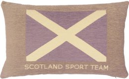  Rectangular cushion cover in beige and purple colors, featuring the Scotland sport team logo. The cushion cover is made of soft, durable materials and is suitable for indoor use.