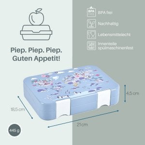 Brotdose Kinder auslaufsicher mit Fächern – Bento Lunchbox Kindergarten BPA frei - Weltkarte mit Tiere – JENARD