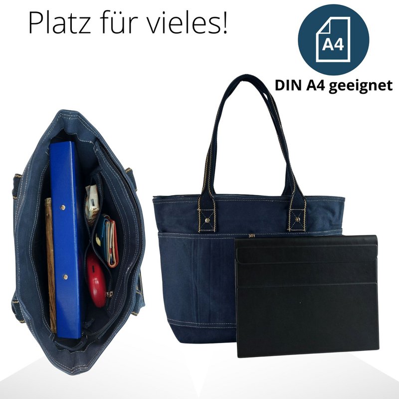 Domelo Damen gewachste Canvas Shopper. Wasserabweisende Handtasche.  Vegane Schultertasche . Einfarbig Damentasche A4 geeignet